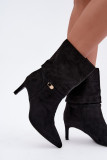 Schwarze gefütterte Stiefelette mit Stiletto-Absatz und Riemen