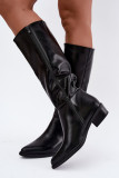 Gefütterte Overknee-Stiefel mit niedrigem Absatz schwarz