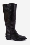 Gefütterte Overknee-Stiefel mit niedrigem Absatz schwarz