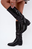 Gefütterte Overknee-Stiefel mit niedrigem Absatz schwarz