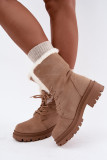 Beige gefütterte Ankle-Boots aus Velourslederimitat