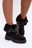 Schwarze gefütterte Ankle-Boots aus Wildlederimitat