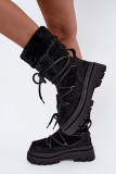 Schwarze Schneestiefel mit Fellbesatz und Plateausohle