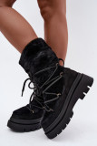 Schwarze Schneestiefel mit Fellbesatz und Plateausohle