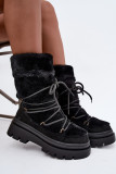 Schwarze Schneestiefel mit Fellbesatz und Plateausohle
