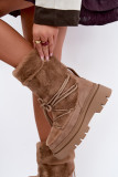 Beige Schneestiefel mit Fellbesatz auf Plateausohle