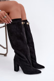 Schwarze Overknee-Stiefel mit doppeltem Schaft und Blockabsatz, gefüttert