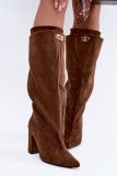 Gefütterte Overknee-Stiefel aus Velourslederimitat mit Blockabsatz, braun