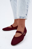 Bordeauxrote Mary Jane Ballerina aus Velourslederimitat