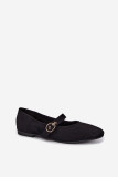 Schwarze Mary Jane Ballerina aus Velourslederimitat