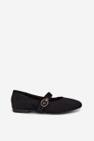 Schwarze Mary Jane Ballerina aus Velourslederimitat