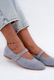 Blaue Mary Jane Ballerina aus Velourslederimitat