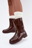 Braune Gummistiefel mit flachem Absatz