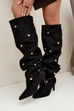 Schwarze Overknee-Stiefel mit Stiletto-Absatz und goldenen Details