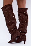 Overknee-Stiefel mit Stiletto-Absatz und dekorativen Details, braun