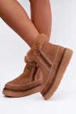 Schneestiefel mit Ziernähten und Fellbesatz camel
