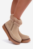 Beige Schneestiefel mit Reißverschluss und Fellbesatz