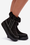 Schwarzer Schneestiefel mit Reißverschluss und Fellbesatz