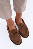 Veloursleder-Mokassin mit Raffung und Zierde, beige