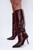 Gefütterte bordeauxrote Overknee-Stiefel mit Stilettoabsatz