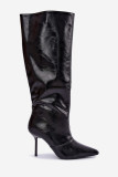 Gefütterte Overknee-Stiefel mit Stilettoabsatz schwarz
