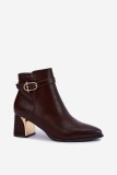 Stiefelette mit Riemen und dekorativer Schnalle, braun, Blockabsatz
