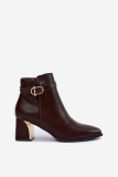 Stiefelette mit Riemen und dekorativer Schnalle, braun, Blockabsatz