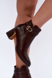 Stiefelette mit Riemen und dekorativer Schnalle, braun, Blockabsatz