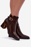 Stiefelette mit Riemen und dekorativer Schnalle, braun, Blockabsatz
