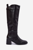 Gefütterte Stiefel mit Blockabsatz und Schnalle schwarz