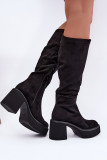 Schwarze Overknee-Stiefel mit Plateau und Blockabsatz
