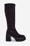 Schwarze Overknee-Stiefel mit Plateau und Blockabsatz