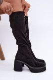 Schwarze Overknee-Stiefel mit Plateau und Blockabsatz