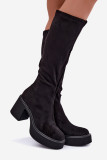 Schwarze Overknee-Stiefel mit Plateau und Blockabsatz