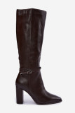 Gefütterte braune Stiefel mit Blockabsatz und Riemen