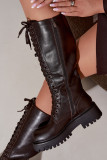 Braune Schnürstiefel mit Plateau aus Kunstleder
