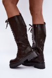 Braune Schnürstiefel mit Plateau aus Kunstleder