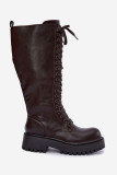 Braune Schnürstiefel mit Plateau aus Kunstleder