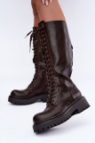 Braune Schnürstiefel mit Plateau aus Kunstleder