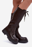 Braune Schnürstiefel mit Plateau aus Kunstleder