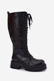 Schnürstiefel auf Plateau, gefüttert, schwarz