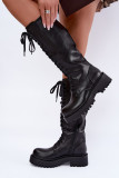 Schnürstiefel auf Plateau, gefüttert, schwarz