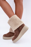 Beige Schneestiefel mit Keilabsatz und umgeschlagenem Schaft