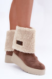 Beige Schneestiefel mit Keilabsatz und umgeschlagenem Schaft