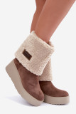 Beige Schneestiefel mit Keilabsatz und umgeschlagenem Schaft