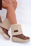 Beige Schneestiefel mit Keilabsatz und umgeschlagenem Schaft