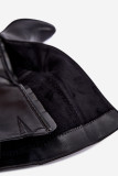 Gefütterte Stiefel mit Blockabsatz und Zierband, schwarz
