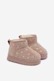 Beige Schneestiefel mit kleinen Blumen und Fell