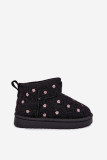Schwarzer Schneestiefel mit kleinen Blumen und Fell