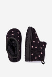 Schwarzer Schneestiefel mit kleinen Blumen und Fell